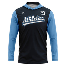 Load image into Gallery viewer, Athletics Script Lt Blue Unisex Thin Shirt Sublimated Hoodie (Premium)

