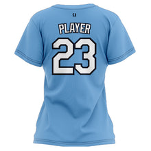 Load image into Gallery viewer, Athletics Script Lt Blue Womens Sublimated Jersey TShirt (Premium)
