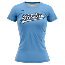 Load image into Gallery viewer, Athletics Script Lt Blue Womens Sublimated Jersey TShirt (Premium)
