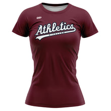 Load image into Gallery viewer, Athletics Script Red Womens Sublimated Jersey TShirt (Premium)
