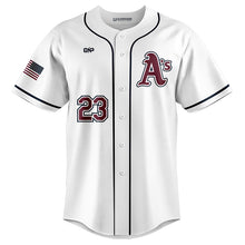 Load image into Gallery viewer, A&#39;s Mens Sublimated Full Button White Jersey (Premium)
